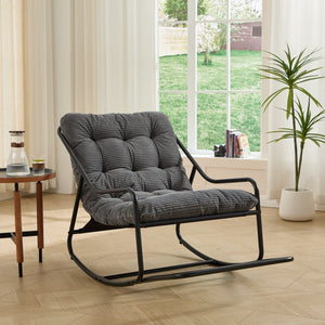 English Elm Outdoor Steel Rocking Chair with Corduroy Cushion for Porch Bedroom or Reading Nook W640P443542