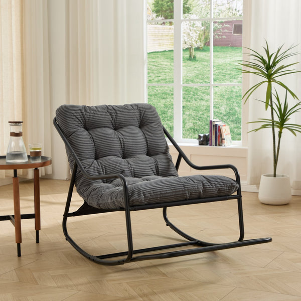 English Elm Outdoor Steel Rocking Chair with Corduroy Cushion for Porch Bedroom or Reading Nook W640P443542
