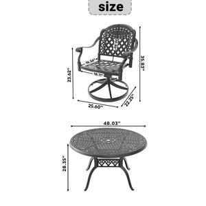 English Elm 7-Piece All-Weather Cast Aluminum Dining Set With 6 Cushioned Swivel Chairs & Round Table Design W1710S00314