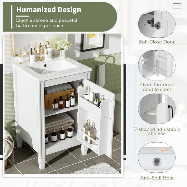 English Elm 20" Modern Bathroom Vanity with Ceramic Sink, Soft-Close Door, U-Shaped Adjustable Shelf & Door Storage Rack for Small Spaces N729P299364K