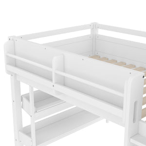 English Elm Twin Low Loft Bed Solid Pine Frame Kids Study Desk Blackboard Storage White W1580S00297