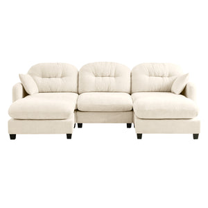 English Elm Modular U-Shaped Sectional Couch With Ottoman, Premium Chenille, Tufted Backrest, 2 Pillows, Beige W714S01369
