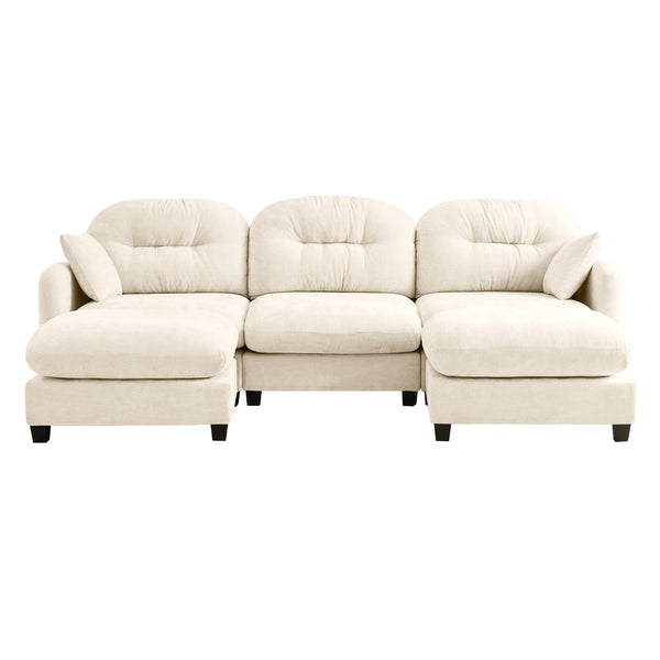 English Elm Modular U-Shaped Sectional Couch With Ottoman, Premium Chenille, Tufted Backrest, 2 Pillows, Beige W714S01369