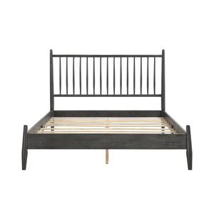 English Elm Mid-Century Queen Platform Bed with Vertical Slat Headboard, Low-Profile Wooden Frame, No Box Spring Needed Gray 60.25 L x 25 W x 6 H B011P211339
