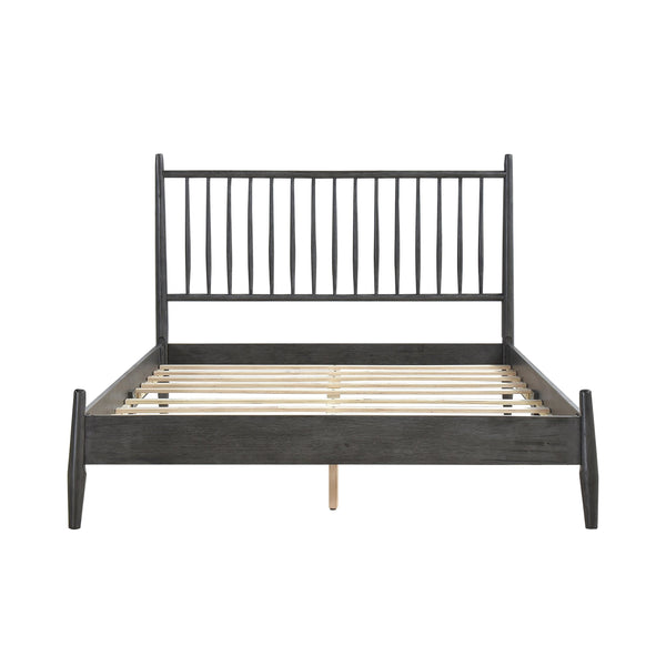 English Elm Mid-Century Queen Platform Bed with Vertical Slat Headboard, Low-Profile Wooden Frame, No Box Spring Needed Gray 60.25 L x 25 W x 6 H B011P211339