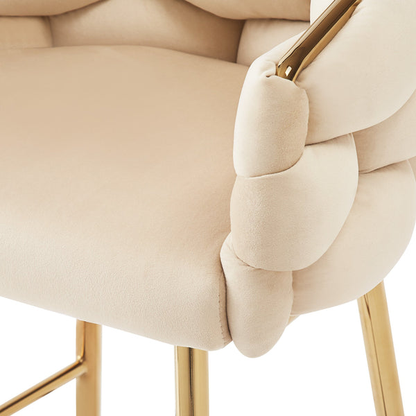 English Elm Christopher Knight Home® - 28'' Velvet Counter Stools Set of 2 with Gold Iron Frame, Plush Back & Footrest for Kitchen Beige N780P199861W