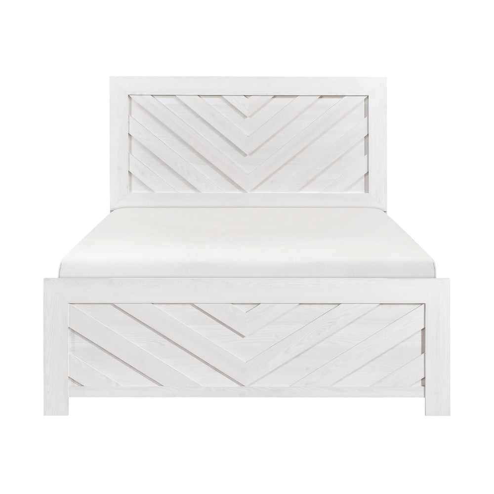 English Elm Contemporary Rustic V-panel Full Bed with Tall Wood Grain Headboard for Bedroom White B011P250484