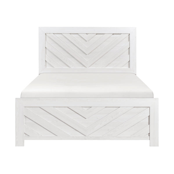 English Elm Contemporary Rustic V-panel Full Bed with Tall Wood Grain Headboard for Bedroom White B011P250484