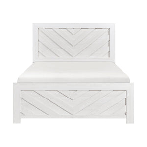 English Elm Contemporary Rustic V-pattern Queen Panel Bed Tall Headboard Engineered Wood Grain White B011P250483