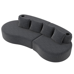 English Elm Modern Half Moon Chenille Sectional Three Seat Curved Sofa for Living Room or Apartment Dark Gray W395P435346