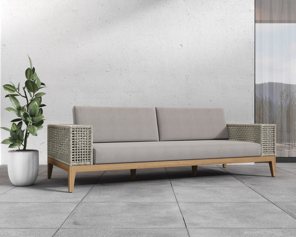 Sunpan Salerno Sofa - Sophisticated Outdoor Armchair with Durable Teak Wood and Weather-Resistant Frame Palazzo Taupe