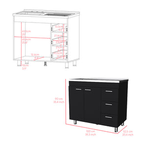 English Elm Utility Sink Cabinet with Enclosed Storage in Matte Black for Modern Kitchen Spaces B092S00269