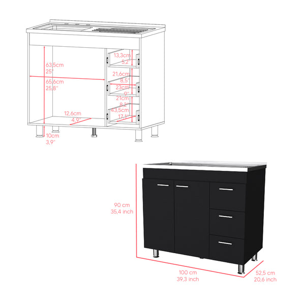 English Elm Utility Sink Cabinet with Enclosed Storage in Matte Black for Modern Kitchen Spaces B092S00269
