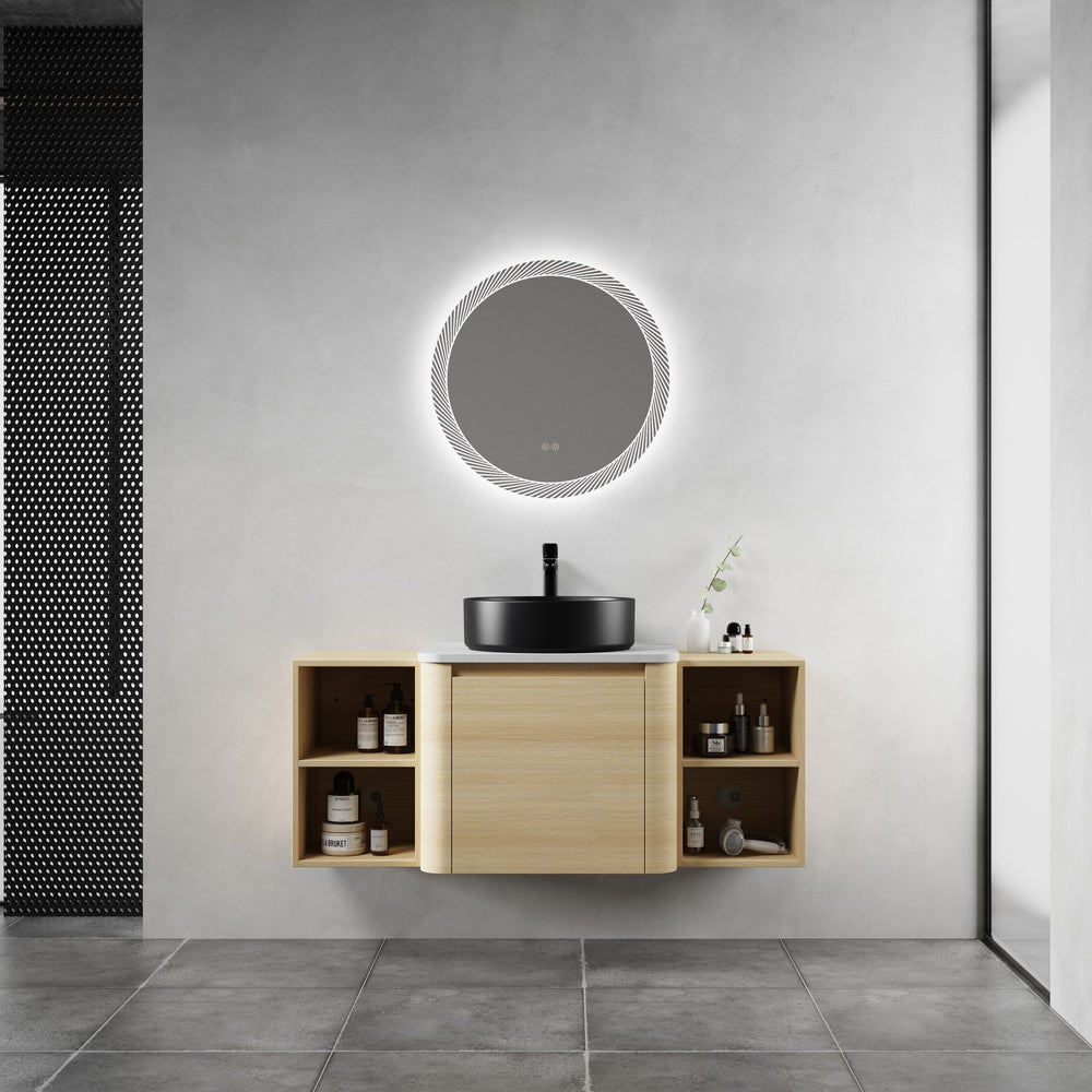 English Elm 48'' Wall-Mounted Bathroom Vanity With Elegant Ceramic Sink, Soft-Close Door & Ample Storage Shelves W999S00470