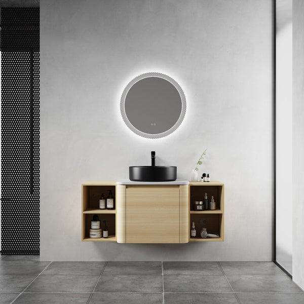 English Elm 48'' Wall-Mounted Bathroom Vanity With Elegant Ceramic Sink, Soft-Close Door & Ample Storage Shelves W999S00470