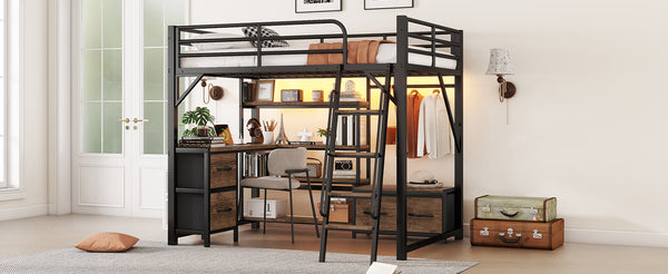 English Elm Full Size Loft Bed With Integrated Desk, Storage Shelves & Wardrobe - Perfect For Small Spaces! W2593S00032