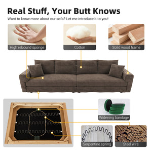 English Elm 102.4" Plush Corduroy 4-Seat Sofa — Modern Deep Seat Convertible Cloud Couch with Foam Pillows Camel W1885P346909