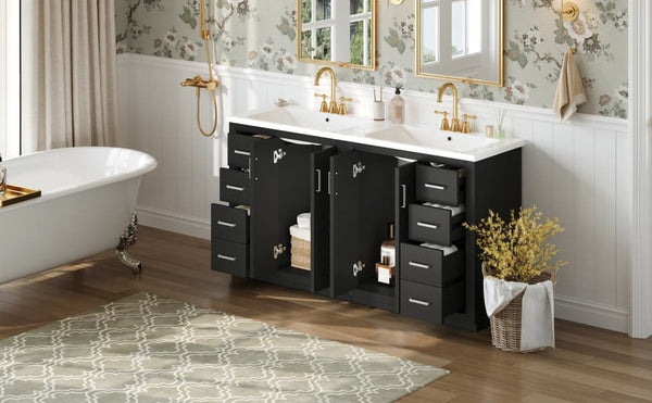 English Elm 60'' Bathroom Vanity Set With Ceramic Sink - Solid Wood Frame, Soft-Close Drawers & Ample Storage N710SS00001B