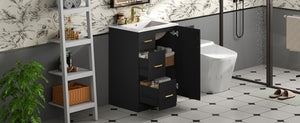 English Elm 24" Modern Bathroom Vanity with Under-Mount Sink, Vertical Stripe Design, 2 Drawers & Soft-Close Cabinet Black N710P288936B