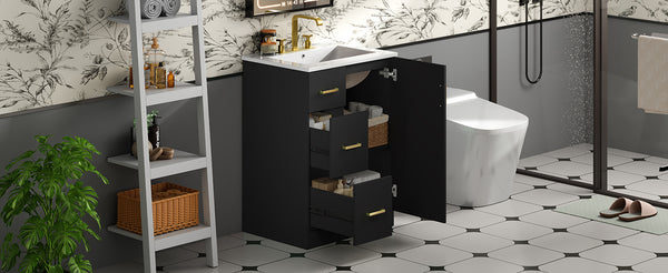 English Elm 24" Modern Bathroom Vanity with Under-Mount Sink, Vertical Stripe Design, 2 Drawers & Soft-Close Cabinet Black N710P288936B