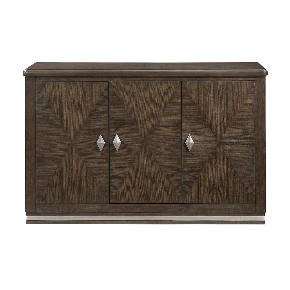English Elm Modern Brown Wire-Brushed Server with 3 Cabinets, Adjustable Shelves, Nickel Diamond Handles & Metallic Base B011P372230