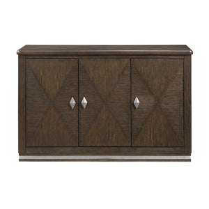 English Elm Modern Brown Wire-Brushed Server with 3 Cabinets, Adjustable Shelves, Nickel Diamond Handles & Metallic Base B011P372230