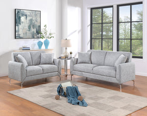 English Elm Elegant Burlap-Like 2pc Sofa Loveseat Set with Chrome Triangle Legs, Tight Seat/Back & Pillows Light Gray 75 L x 30 W x 21 H B011S01336