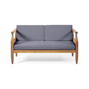 English Elm Christopher Knight Home® - Aston Acacia Wood Outdoor Loveseat Set with Water-Resistant Cushions and Mid-Century Modern Frame Teak 68891.00DGRY