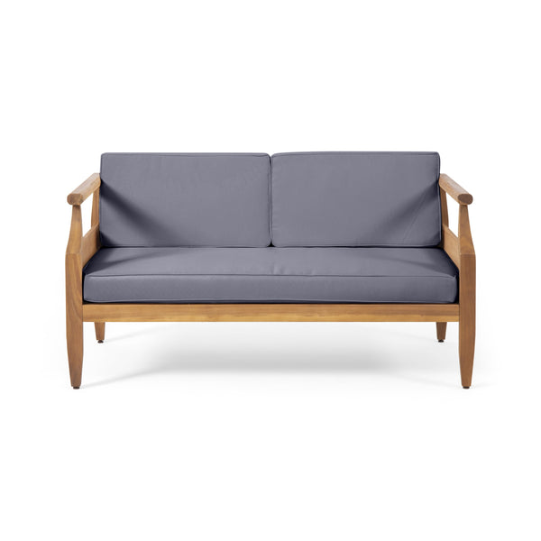 English Elm Christopher Knight Home® - Aston Acacia Wood Outdoor Loveseat Set with Water-Resistant Cushions and Mid-Century Modern Frame Teak 68891.00DGRY