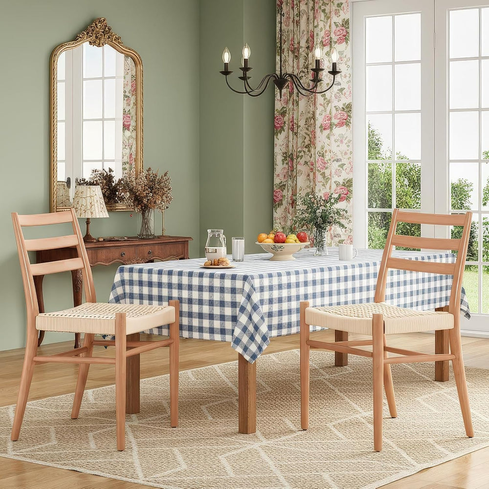English Elm Dining Chairs with Handwoven Rope Seats and Iron Frame Mid Century Modern Set of 2 Beige,Natural T3623P438623