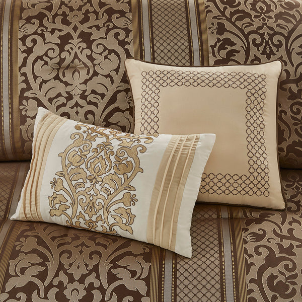 JLA Home Madison Park - 6 Piece Jacquard Comforter Set Elevates Bedrooms with Ornate Leaf Ironwork, Pintucks, Hypoallergenic Comfort 90 L x 90 W x 1.5H MP10-8404