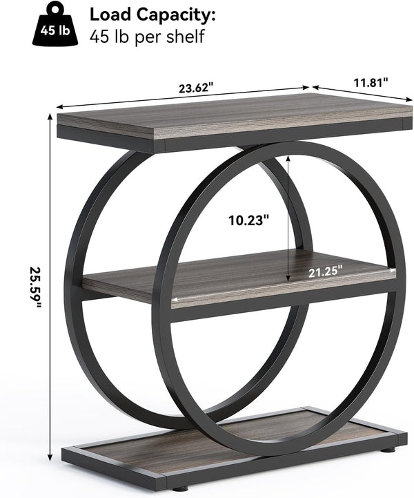 English Elm Modern Two Tier End Table Black Metal Frame Wood Grain Surface for Living Room T3971P453262