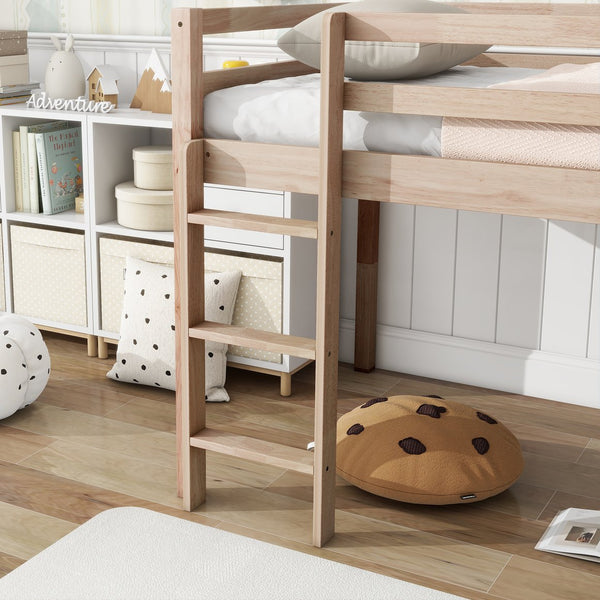 English Elm Twin Low Loft Bed with Slide and Ladder Solid Rubberwood Frame Kids Bedroom W504P419665