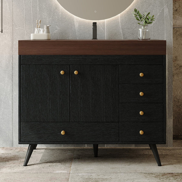 English Elm 36" Freestanding Bathroom Vanity Sintered Stone Top Ceramic Sink Stainless Steel Legs Black,Gold,Walnut,White W3136S00069