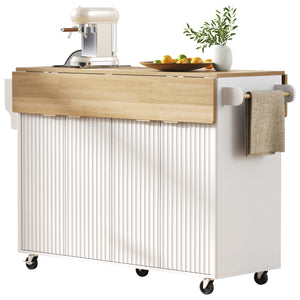 English Elm K&k Fluted Rolling Kitchen Island Faux Marble Top Power Outlet Storage Drawers White N707P353934W