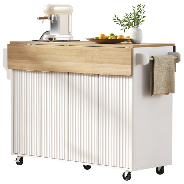 English Elm K&k Fluted Rolling Kitchen Island Faux Marble Top Power Outlet Storage Drawers White N707P353934W