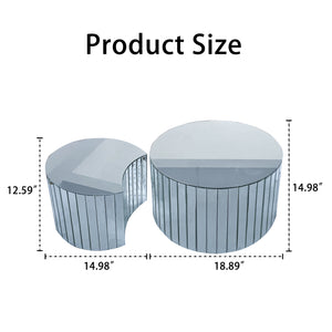 English Elm Luxury mirrored coffee table, silver round MDF & beveled glass top, modern luxe accent for living room W3836P361743