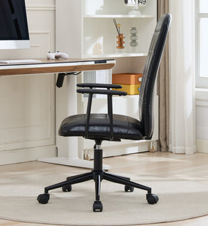 English Elm Antique Pu Leather High Back Office Chair with Swivel Gas Lift and Padded Armrests Antique Black W3149S00004