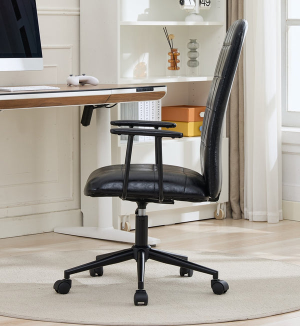 English Elm Antique Pu Leather High Back Office Chair with Swivel Gas Lift and Padded Armrests Antique Black W3149S00004