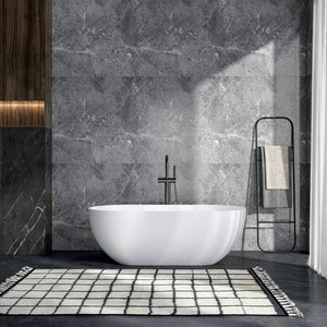 English Elm 63 Inch Stone Resin Freestanding Bathtub Oval Matte White Seamless Soaking Basin W1613P427471