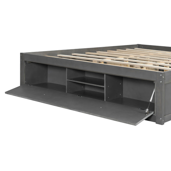 English Elm Queen Platform Storage Bed with Hydraulic Lift Footboard and Four Drawers Antique Finish Gray LP000139AAE