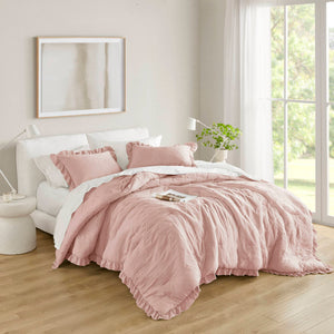 English Elm 7-piece Queen Tufted Pleated Comforter Set with Shams Bed Skirt Decorative Pillows B035P463224