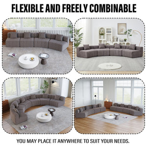 English Elm Chenille Modular Curved Sectional Sofa with Sculptural Piano Key Design and Four Throw Pillows Grey W834S00586