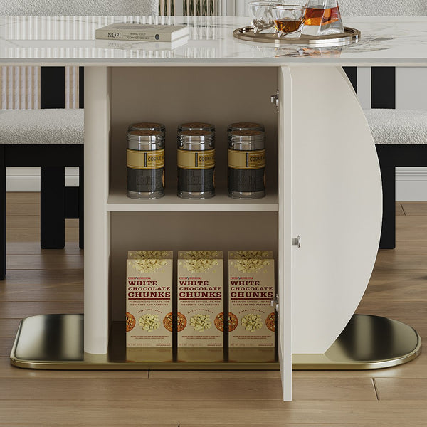 English Elm 63" Modern 7-Piece Dining Table Set With Elegant Storage, Burnt Stone Top & Velvet Chairs For Style W2700S00067