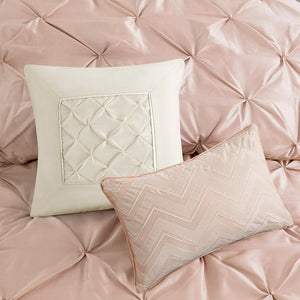 JLA Home Madison Park - 7 Tufted Comforter Set with Luxe Pieced Texture, Soft-Tone Elegance & Easy-Care Polyester for Cozy Layered Bedrooms Blush MP10-5114