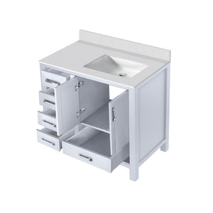 English Elm White Bath Vanity 36" W X 22" D With Cultured Marble Top – Sleek Storage & Soft-Close Convenience! B2731P259022-GIGA