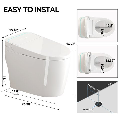 English Elm Unique Smart One Piece Toilet Bidet Combo with Auto Lid Warm Air Dryer Heated Seat W3133P476384