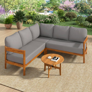 English Elm U_style Acacia Wood Outdoor L Shaped Corner Sofa Set with Arc Frame and Cushions Grey WY000481AAE