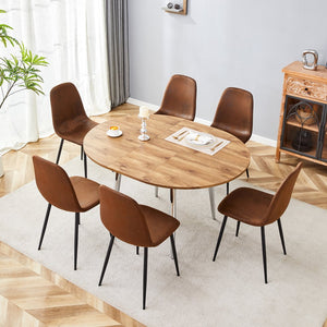 English Elm Table and Chair Set Extendable Round Oval Wood Grain Mdf Modern Dining Room W1151S03965