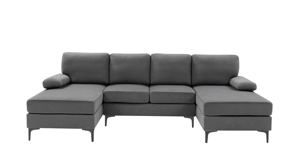 English Elm Polyester Blend U-shape Sectional with Double Chaise and Black Metal Legs B2748S00038